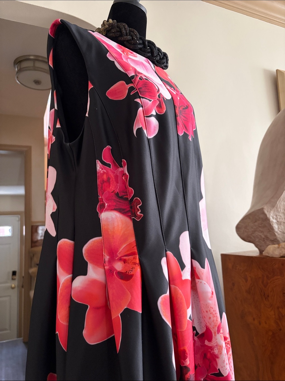 Calvin Klein Pink & Orange & Black  A-line Pleated Midi Dress Size 18 Wide - Picture 4 of 4